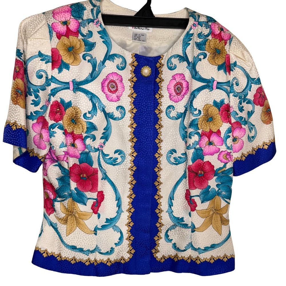 Vintage Floral Print Maggy London 100% Silk Talbots Women's Top size 10